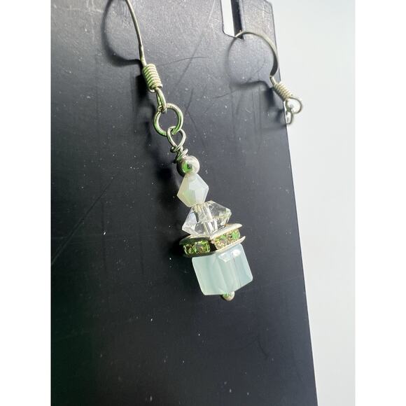 2 Pairs Handmade Earrings Turquoise Blue Crystal Dangle Sparkle New - Picture 5 of 6